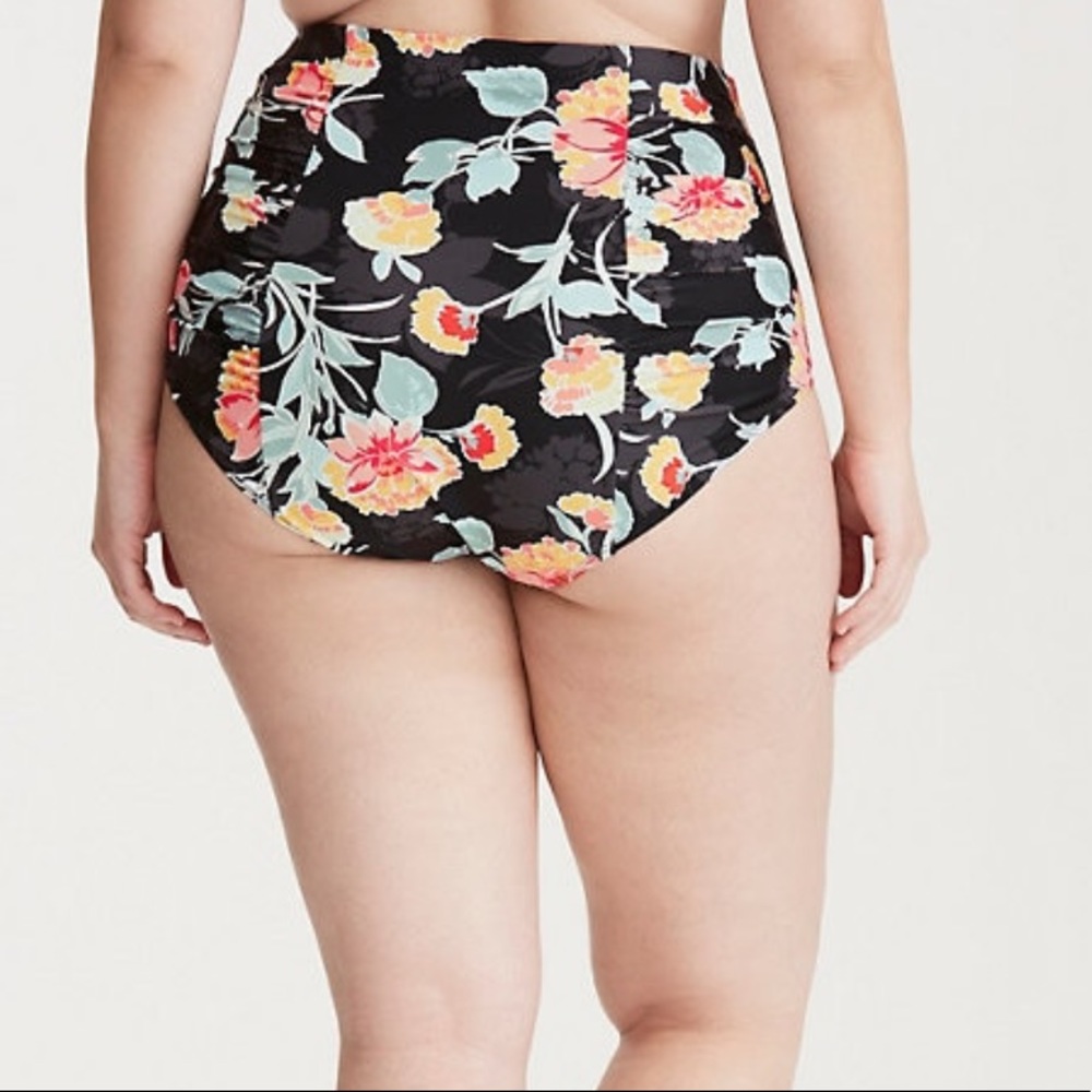 Torrid Floral Print Ruched High Waist Swim Bottom - Picture 2 of 4